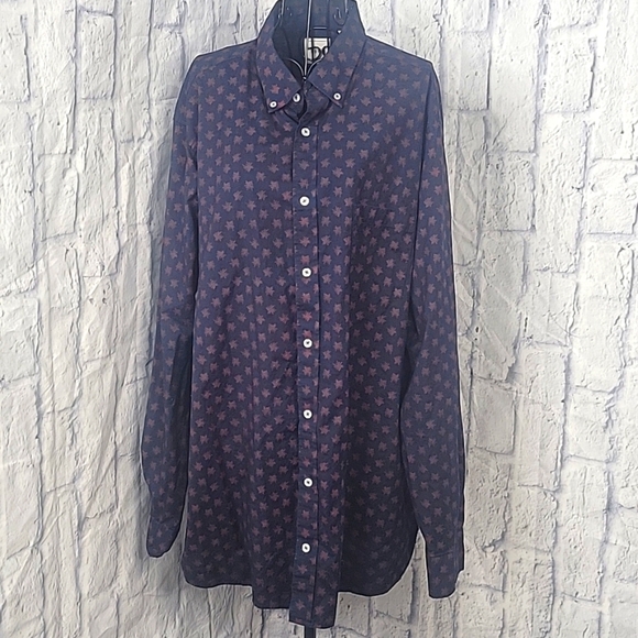 ROWM Blue and‎ Red Snowflakes Button Down Men's Shirt 2XT - Picture 1 of 9
